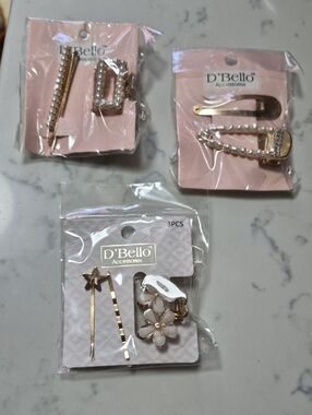 D'Bello Faux-Gold-Pearl-Rhinestone & Floral Hair Clips Set